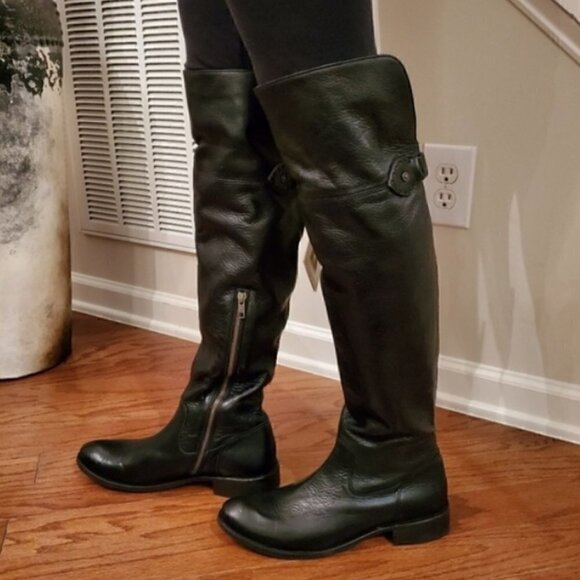 Frye Shirley Over-The-Knee Black Leather Riding Boots - Size 6.5 - Picture 4 of 14